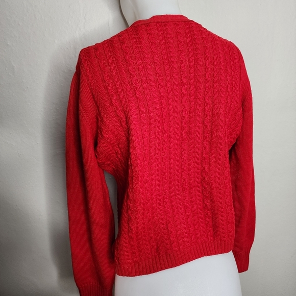 Cristina Mazzonett Italian Red Wool Sweater Size 12 Vintage Keyhole Neckline - Picture 6 of 10